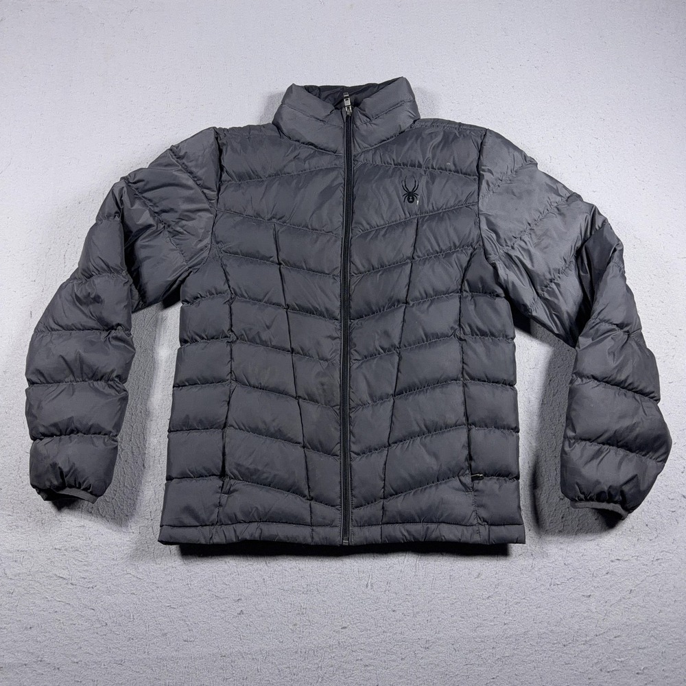 Spyder Down Puffer Jacket Men Small Quilted Full Zip  Gray Outdoor Hiking - Picture 2 of 11